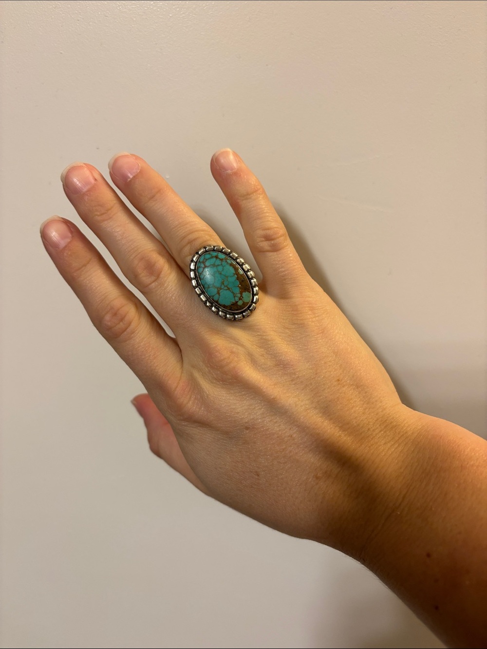 Turquoise Oval Statement Ring - Blue Stone Silver Setting